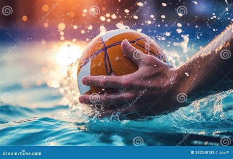Action Close-up of a Water Polo Player Hand Grabbing the Ball Over the ...