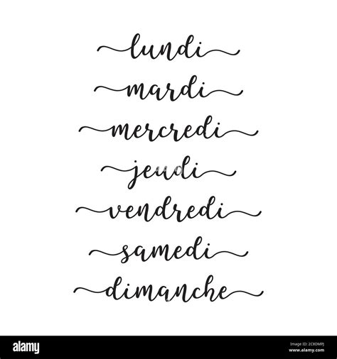 Hand Lettered Days of the Week in French. Lettering for Calendar ...