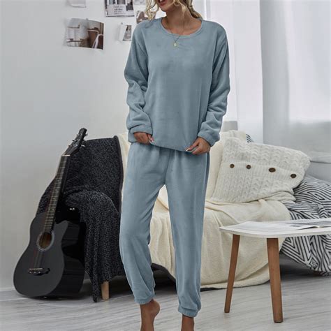 1Set Women Solid Color Flannel Pants Sets Leisure Wear Wear Suit Korean ...