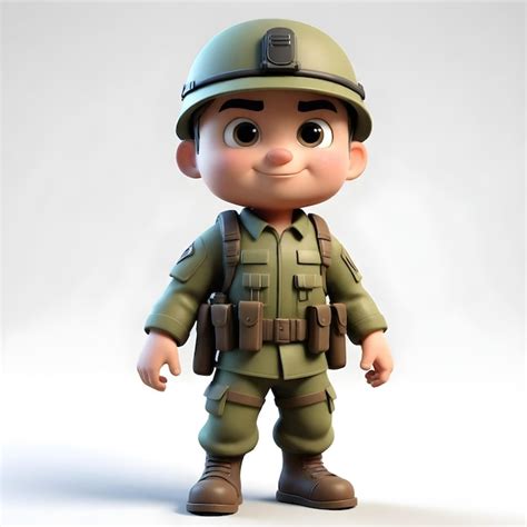 Premium Photo | 3d cute soldier character on white background