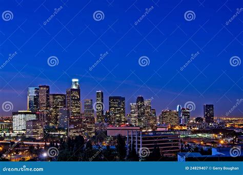 Los Angeles Skyline at Night Stock Image - Image of photograph, blue ...