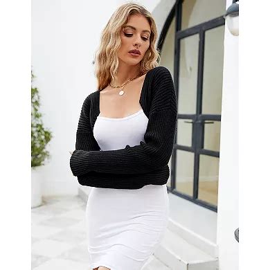 Sweater Shrug for Open Front Ribbed Knit Cropped Bolero Cardigan Women ...