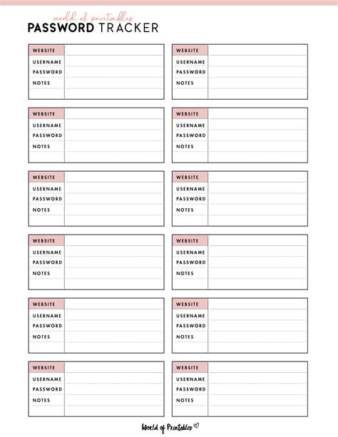 Username And Password Organizer Printable Printable Password Tracker.