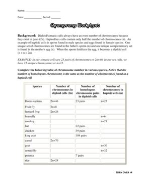 Chromosome Worksheet - Fill and Sign Printable Template Online