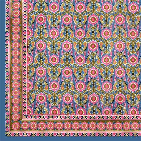 JaipurFabric® Lush Pink Blue Ikat Super King 10FT Cotton Bed Sheet