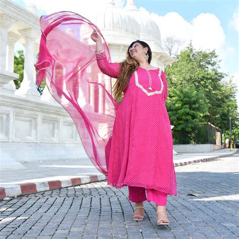 Buy Jaipur Pink Mothra Georgette Aline Kali Suit Set | Meera Plus Size