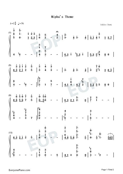 Miphas Theme-米法主题曲-塞尔达传说旷野之息-钢琴谱文件（五线谱、双手简谱、数字谱、Midi、PDF）免费下载