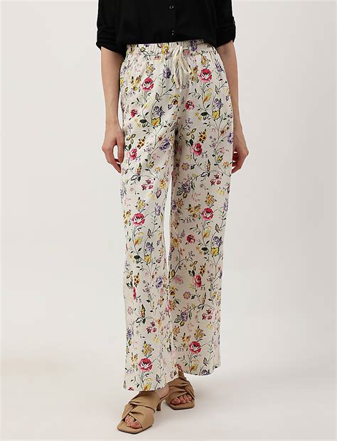 Buy Linen Mix Printed Relaxed Fit Trouser at Marks & Spencer