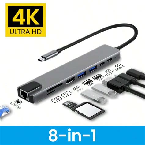 8-In-1 USB Type C Hub HD Converter 4K HD Laptop Mobile Gigabit Docking ...