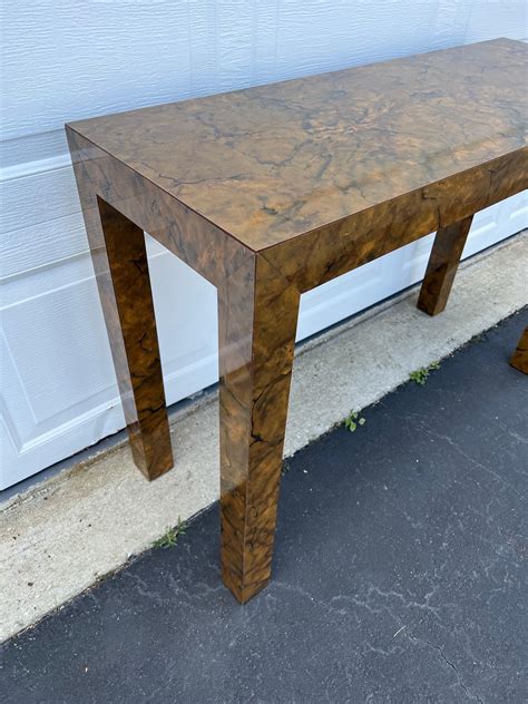 Burl Wood Formica Parsons Console Table For Sale at 1stDibs