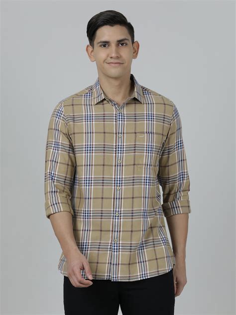 Buy Khaki Brown Checked Full Sleeve 100% Cotton Shirt – Crocodile