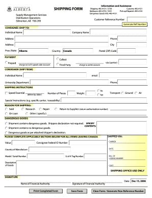Fillable Online SHIPPING FORM Fax Email Print - pdfFiller