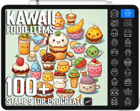 100+ Procreate Kawaii Food Items Stamps, Cute Kawaii Food Brushes for ...