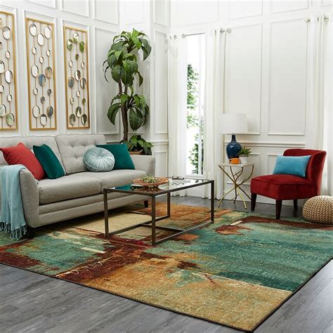 Mohawk Home Strata 10 X 10 Aqua Square Indoor Abstract Mid-century ...