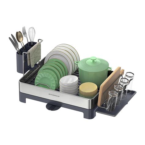 SONGMICS Dish Drying Rack, Stainless Steel Dish Rack with Rotatable ...