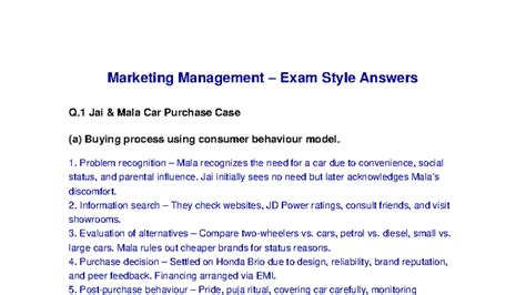 Marketing Management Exam Answers: Consumer Behavior & Brand ...