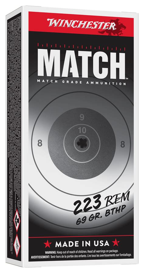 Winchester Match BTHP Centerfire .223 Remington 69 Grain Rifle Ammo ...