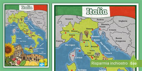 Mappa Italiana con Disegni (teacher made) - Twinkl