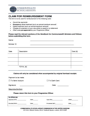 Commonwealth Scholarship Reimbursement Form - Blank Fillable Template ...