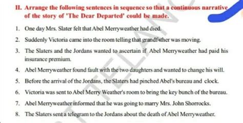 arrange the following sentences in sequence so that a countinuous ...