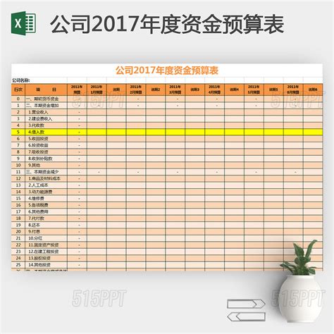 橙色公司年度资金预算表Excel模板-515PPT