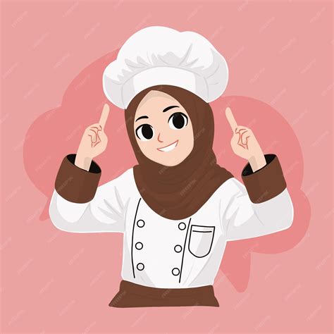 Young hijab chef pointing upwards | Premium Vector
