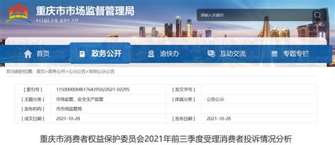重庆市消费者权益保护委员会2021年前三季度受理消费者投诉情况分析-中国质量新闻网