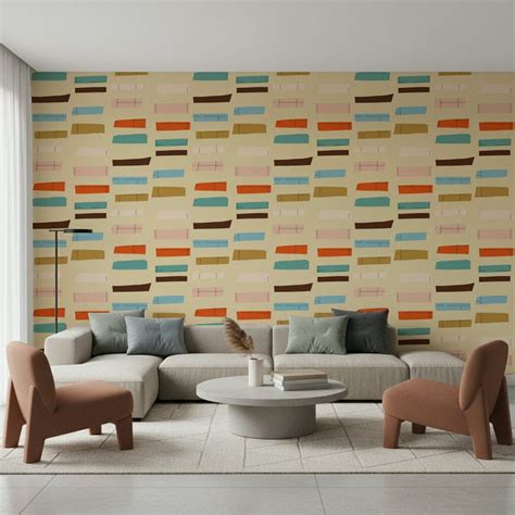 Mid-Century Beige Block Wallpaper
