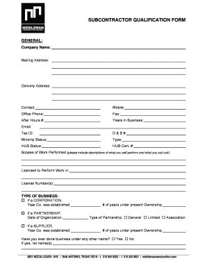 Subcontractor Qualification Form - Blank Fillable Template | Fill Out ...