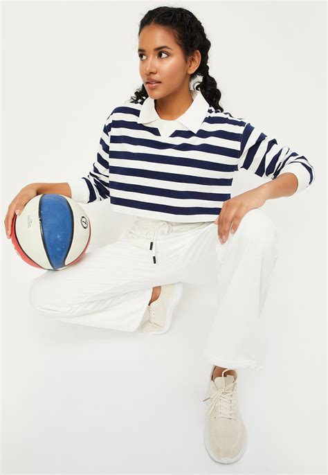 Buy Women Striped Full Sleeves Polo Crop Top Online at just Rs. 499.0 ...