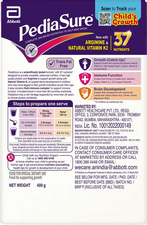 Buy PEDIASURE COMPLETE BALANCED NUTRITION TO HELP KIDS GROW - 400 GM ...