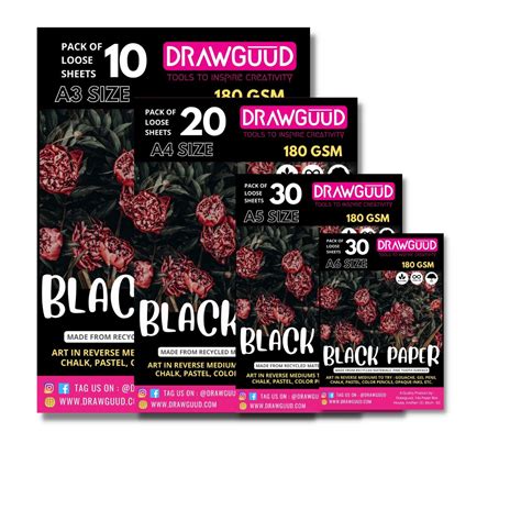 DRAWGUUD Pack of 2 180 GSM BLACK TEXTURE PAPER FOR PAINTING, LOOSE SHE ...