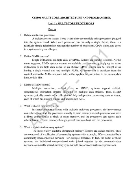 CS6801- Multi-CORE- Architecture-AND- Programming watermark - CS6801 ...