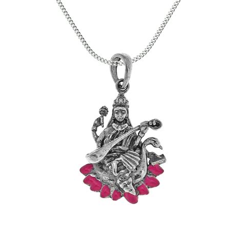 Buy ShalinIndia Sterling-Silver Saraswati Goddess Pendant Hindu Charms ...