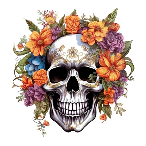 Digital Painting Of A Skull With Flowers Of The Day Of The Dead And ...