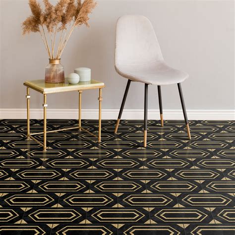 Black Art Deco Floor Tile Sticker Panel, Peel and Stick Decal, Vinyl ...