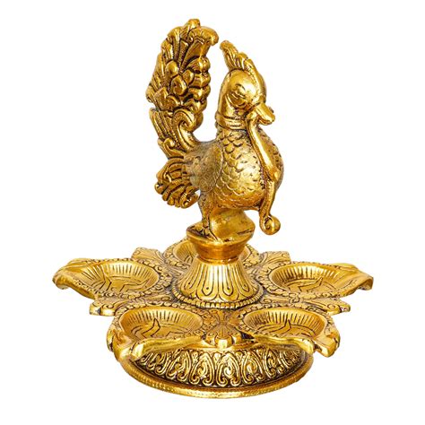 Golden Peacock Designer Diya Metal Stand - eCraftIndia Online