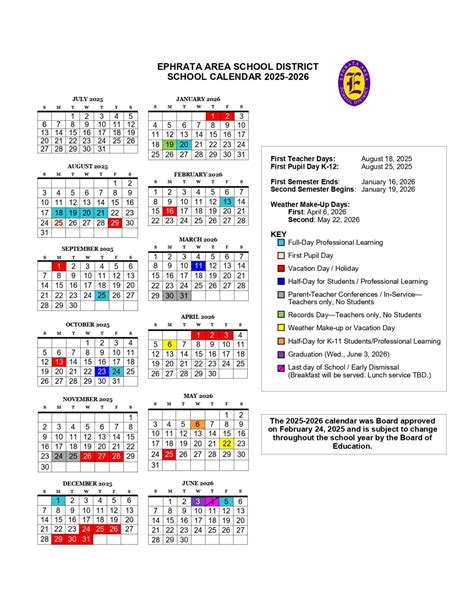 Ephrata Area School District Calendar 25-26 [PDF] revised - EduCounty