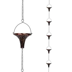 giole 9.7ft Outdoor Rain Chain with 10 Funnel Shaped Cups Adjustable ...