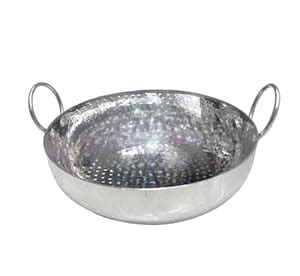 Cookware Paradise Stainless Steel Hammered Kadai with Heavy Bottom/Deep ...