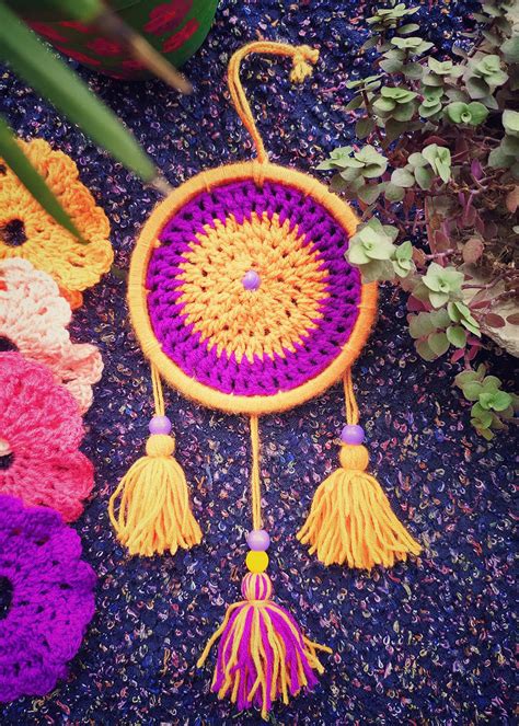 Get Handcrafted Orange & Purple Crochet Dreamcatcher at ₹ 399 | LBB Shop
