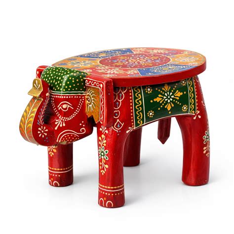 THE KUTIR Handcrafted Wooden Elephant Stool | Colourful Hand-Painted ...