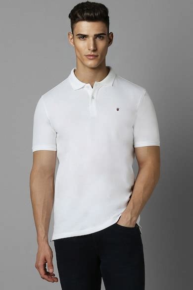 Buy Men White Solid Polo Neck T-shirt Online - 957602 | Louis Philippe