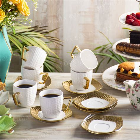 Buy Indian Ceramic Fine Golden Design Cups( Set of 6) Online in India ...