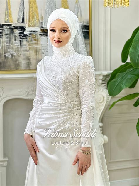 Veiled Elegant Muslim Wedding Dress, Hijab Wedding Dress, Beaded Lace ...