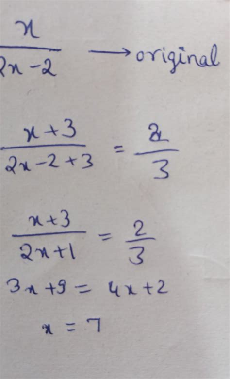 In a fraction twice the numerator is 2 more than the denominator if 3 ...