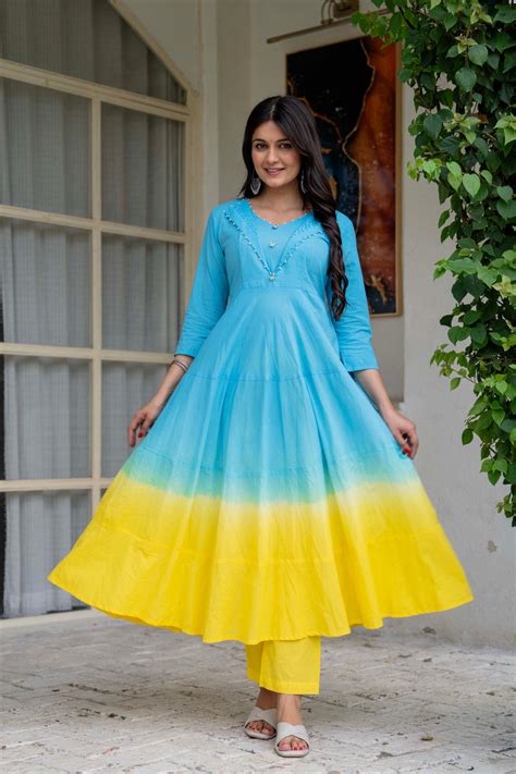 Women Tie& dye Cotton Anarkali Shape Kurta, Pant With Dupatta – Kurtipedia