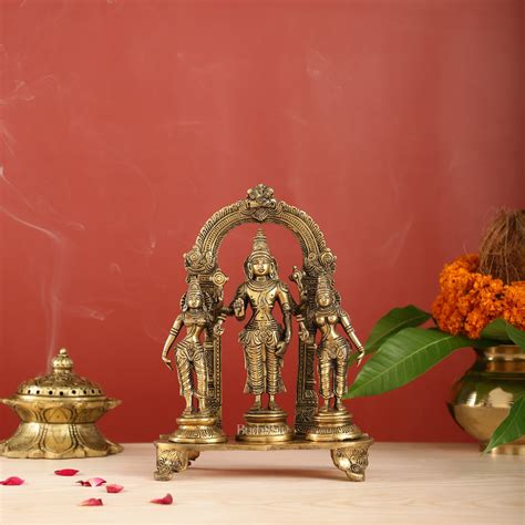 Vishnu with Bhudevi and Sridevi Brass statue with Prabhavali 10 inch ...
