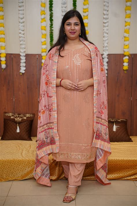 Buy Plus Size Peach Sequin Georgette Suit Set | Apella - The XS to 10XL ...