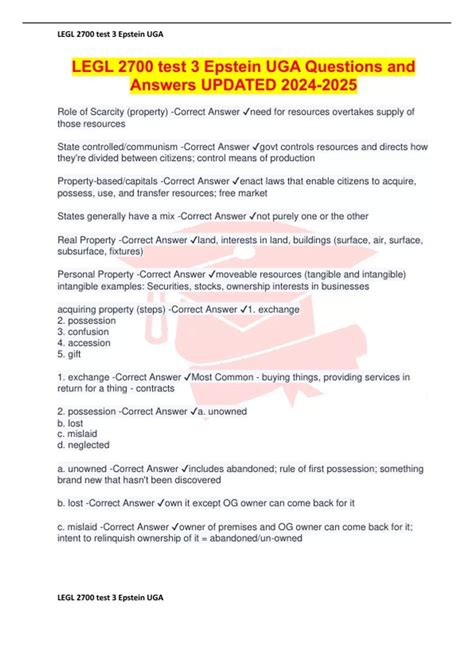 LEGL 2700 test 3 Epstein UGA Questions and Answers UPDATED - LEGL 2700 ...